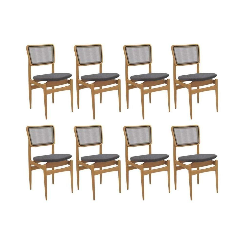 Cadeira Sala De Jantar Stela 1cmm013ca Premium Madeira Maciça Kit 8 Un Carvalho-boucle Bege Fendi-tela Bege - Kappesberg - 1