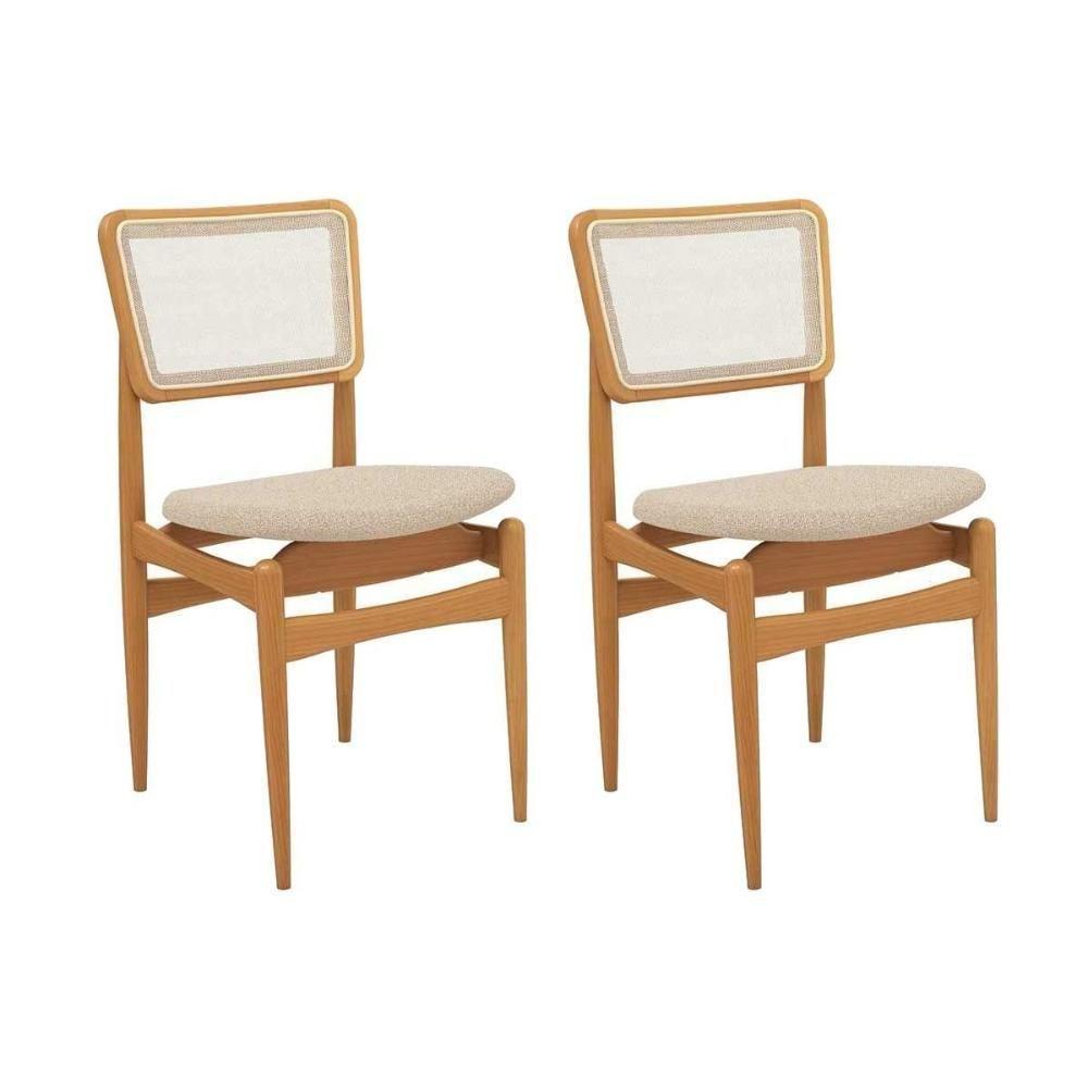 Cadeira Sala De Jantar Stela 1cmm013ca Premium Madeira Maciça Kit 2 Un Carvalho-linho Bege Argila-tela Bege - Kappesberg - 1