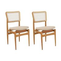 Cadeira Sala De Jantar Stela 1cmm013ca Premium Madeira Maciça Kit 2 Un Carvalho-linho Bege Argila-tela Bege - Kappesberg - 1