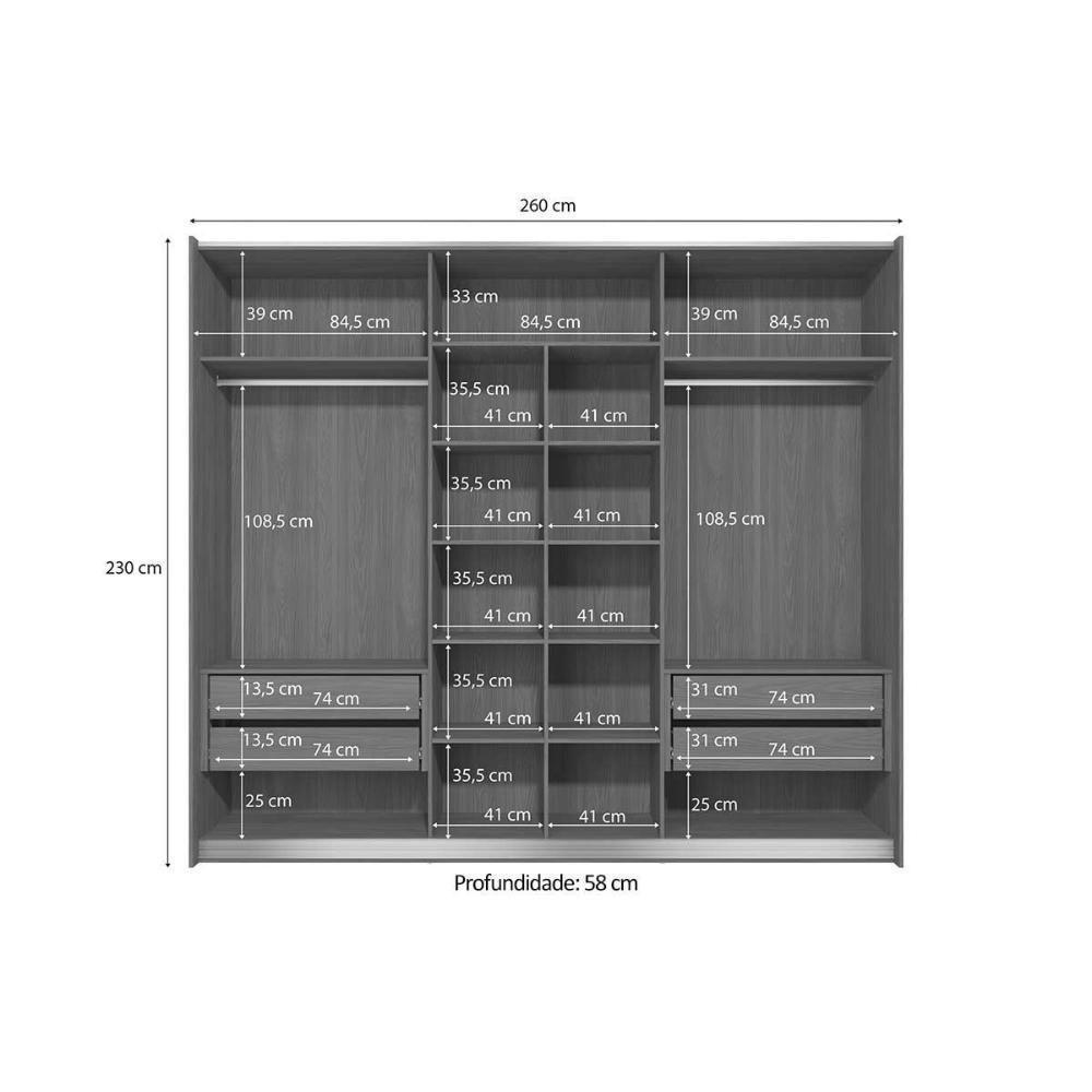 Guarda Roupa Casal 3 Portas De Correr E 4 Gavetas T582 Canela - Kappesberg - 4