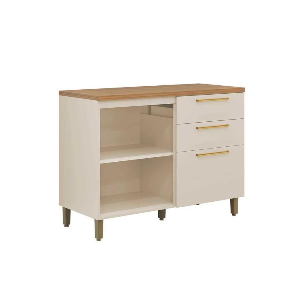Gabinete De Cozinha Modulado C- Tampo Atena C- 1 Porta E 3 Gavetas 120cm Jequitiba-off White Fosco - Linea Brasil - 4