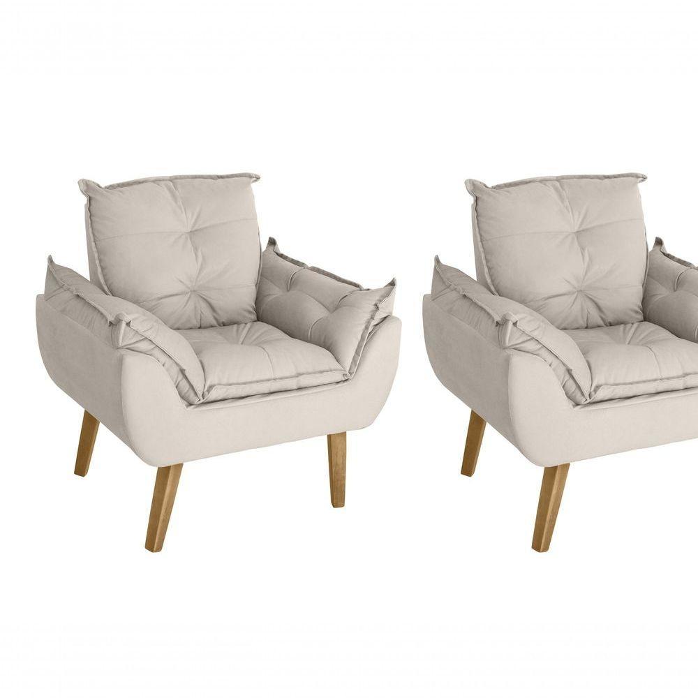 Kit 02 Poltrona Decorativa Confortável Com Puff Glamour Opala Com Pés Quadrado Bege - 4