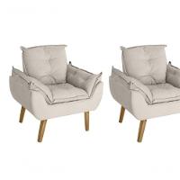 Kit 02 Poltrona Decorativa Confortável Com Puff Glamour Opala Com Pés Quadrado Bege - 4