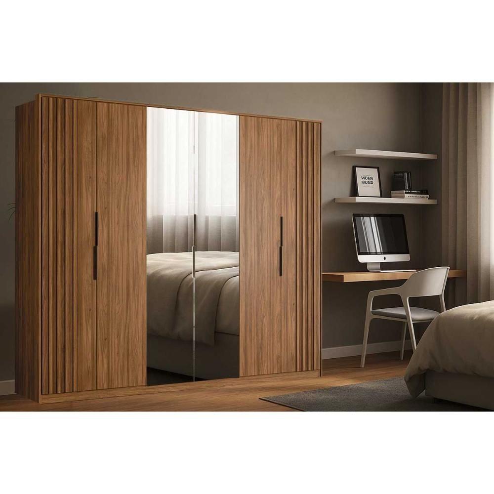 Guarda Roupa Casal 6 Portas (2 Ripadas E 2 C- Espelho) E 6 Gavetas Atrice Nogueira Touch - Demóbile - 1