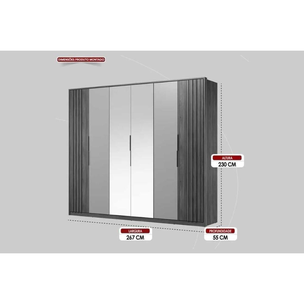 Guarda Roupa Casal 6 Portas (2 Ripadas E 2 C- Espelho) E 6 Gavetas Atrice Nogueira Touch - Demóbile - 3
