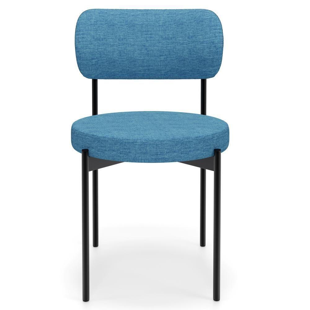 Cadeira Decorativa Estofada Para Sala De Jantar Louvre L02 Linho Azul - Lyam Decor - 3