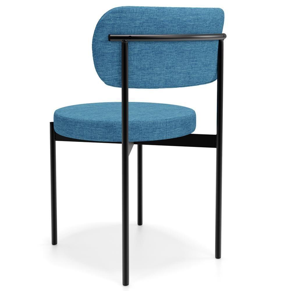 Cadeira Decorativa Estofada Para Sala De Jantar Louvre L02 Linho Azul - Lyam Decor - 7