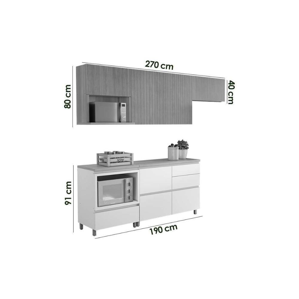 Cozinha Modulada Nesher Rainha 5 Peças (3aéreos+2balcões) C5p112 Nature-branco-nesher - 3