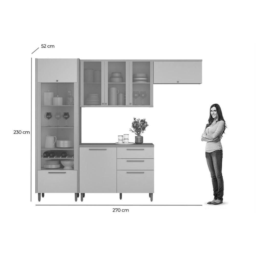 Cozinha Modulada Completa Atena 4 Peças (2aéreos+1balcão+1cristaleira) Cp06 Jequitiba-off White Fosco - Linea Brasil - 4
