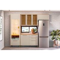 Cozinha Modulada Completa Atena 4 Peças (2aéreos+1balcão+1cristaleira) Cp06 Jequitiba-off White Fosco - Linea Brasil - 1