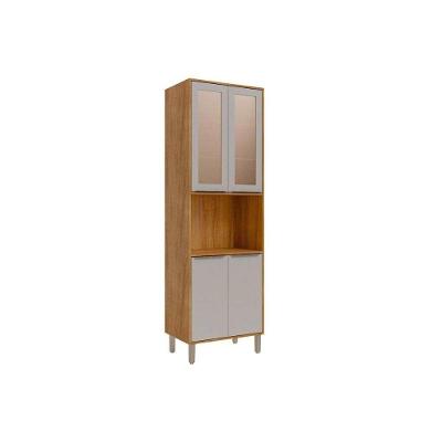 Paneleiro De Cozinha Cristaleira Brilhante C- 4 Portas (2 C- Vidro Reflecta) E 1 Nicho 70cm Cinamomo-off White - Mgm