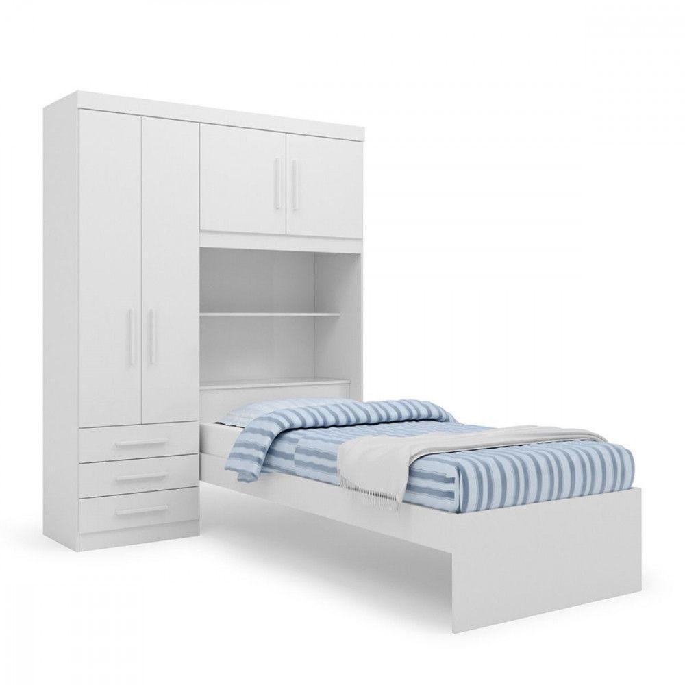 Guarda Roupa De Solteiro Com Cama E Baú Turim Branco Batrol Branco - 1