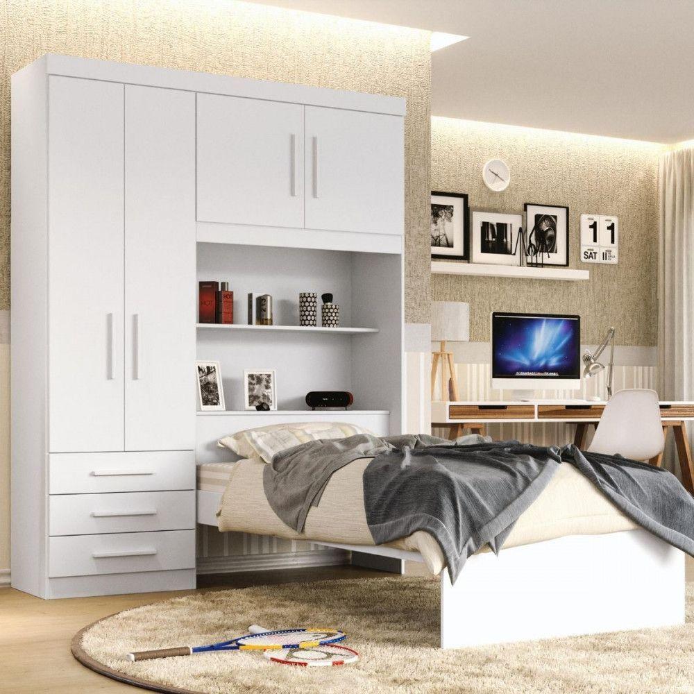 Guarda Roupa De Solteiro Com Cama E Baú Turim Branco Batrol Branco - 2