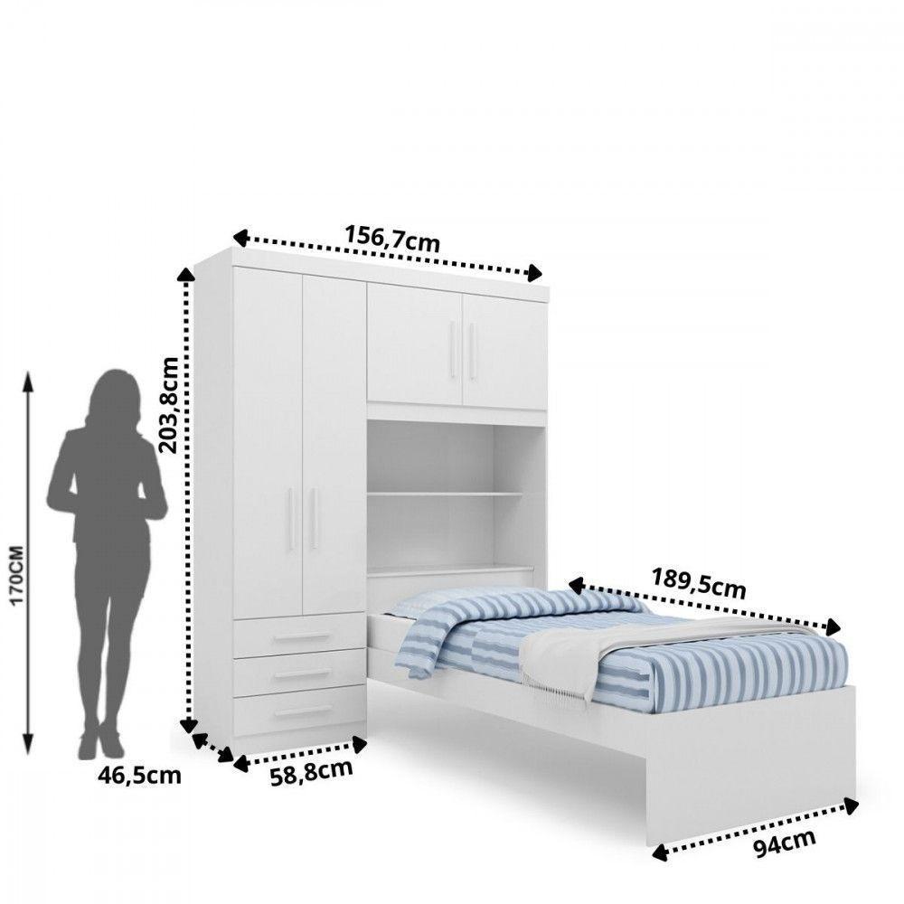 Guarda Roupa De Solteiro Com Cama E Baú Turim Branco Batrol Branco - 4