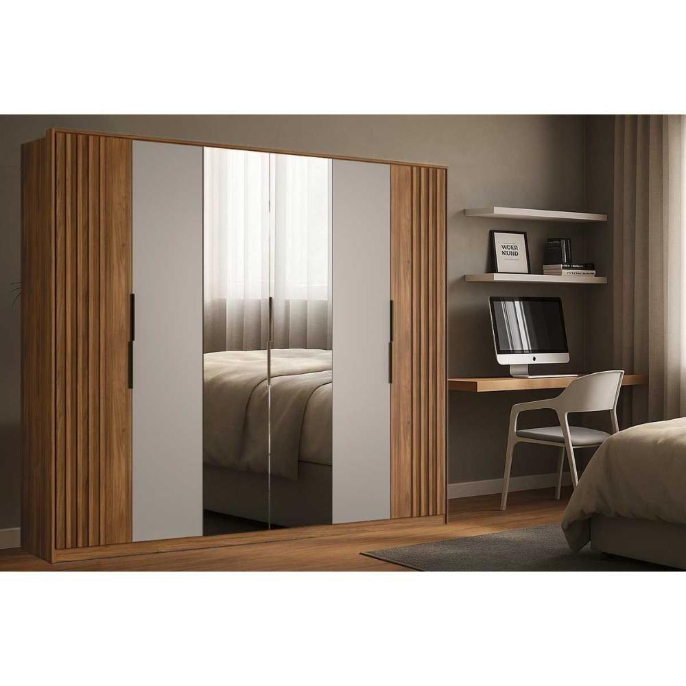 Guarda Roupa Casal 6 Portas (2 Ripadas E 2 C- Espelho) E 6 Gavetas Atrice Nogueira Touch-nude Prime - Demóbile - 1