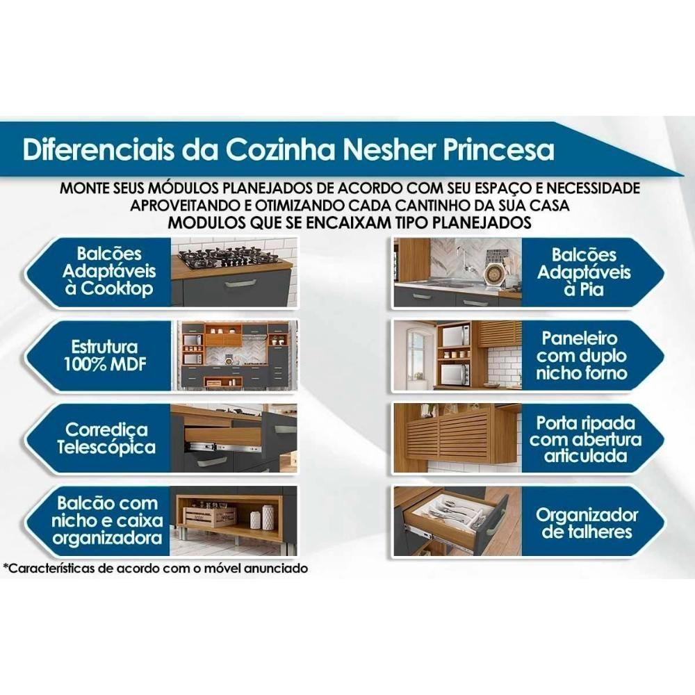 Kit De Cozinha Completa 3 Peças Princesa (1aéreo+1balcão+1paneleiro) C3p20 Freijo-off White - Nesher - 2
