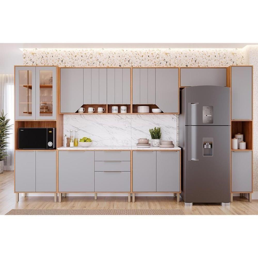 Paneleiro De Cozinha Cristaleira Esplêndida C- 4 Portas (2 C- Vidro Reflecta) E 1 Nicho 70cm Cinamomo-off White - Mgm - 9