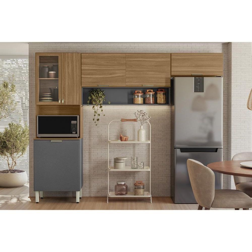 Kit De Cozinha Compacta Alba C- 6 Portas E 1 Nicho 250cm Amendola-grafito Prime Tx - Demóbile - 1