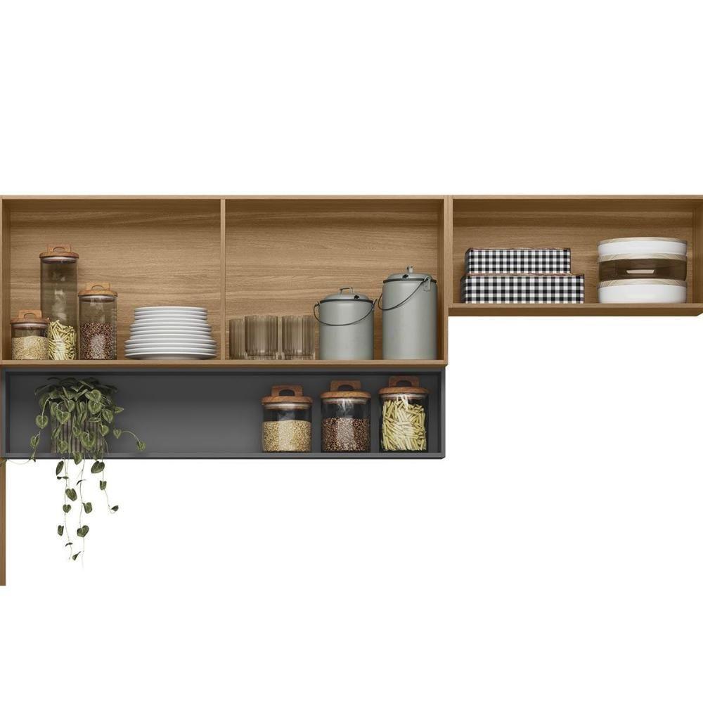 Kit De Cozinha Compacta Alba C- 6 Portas E 1 Nicho 250cm Amendola-grafito Prime Tx - Demóbile - 6