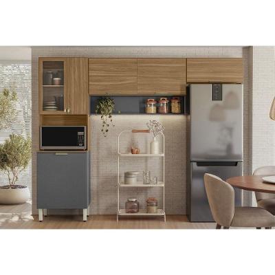 Cozinha Completa Alba 7 Portas 2 Gavetas MDF 250cm Grafite com Nicho para Forno Ou Micro-ondas