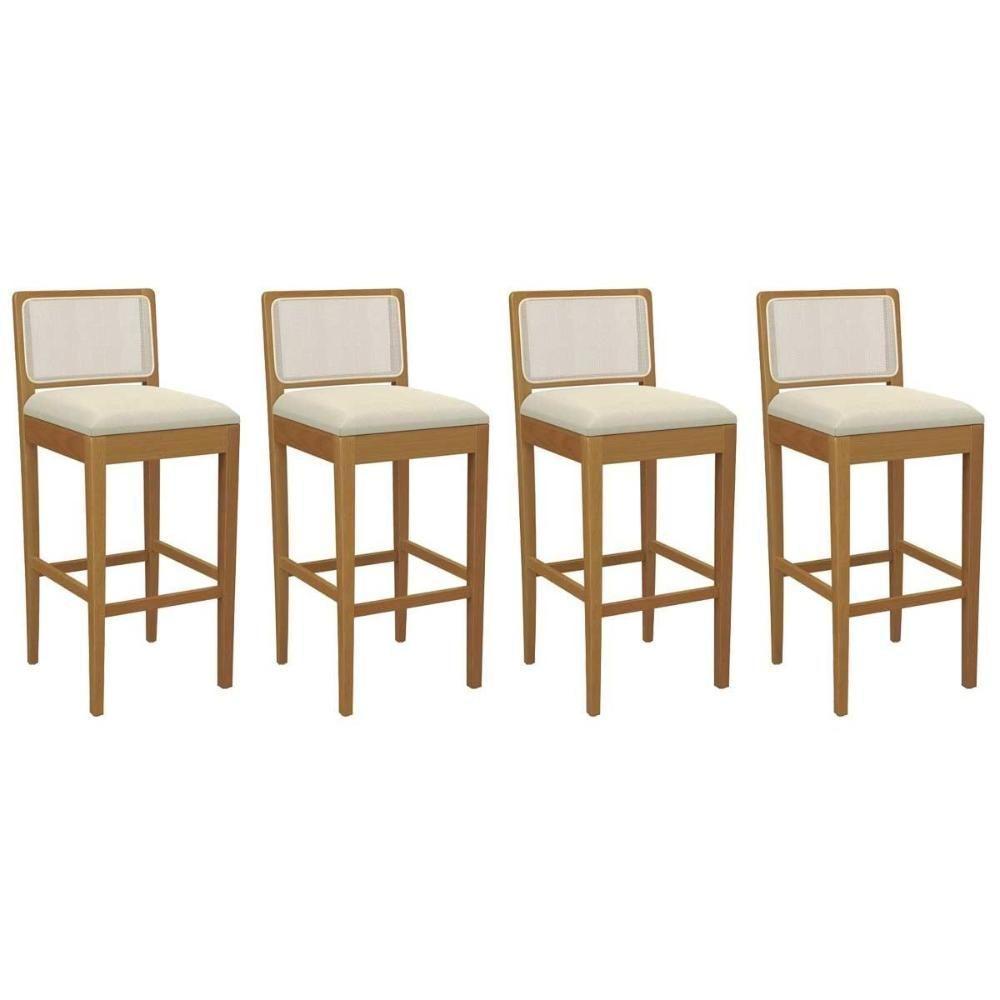 Banqueta Sala De Jantar Sara 1bmm005ca Premium Madeira Maciça Kit 4 Un Carvalho-linho Bege Argila-tela Bege - Kappesberg - 1