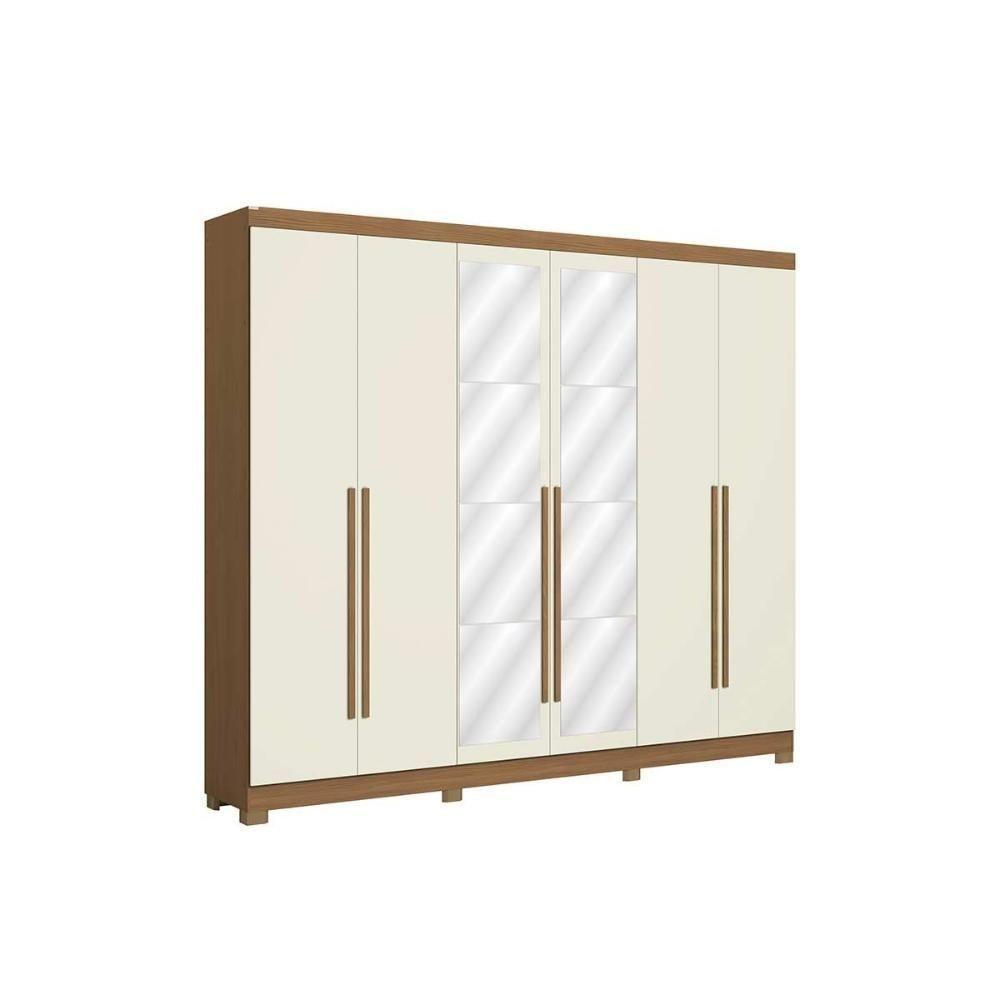 Guarda Roupa Casal 6 Portas (2 C- Espelho) E 3 Gavetas C- Pés Cb01t580 Canela-off White - Kappesberg - 1