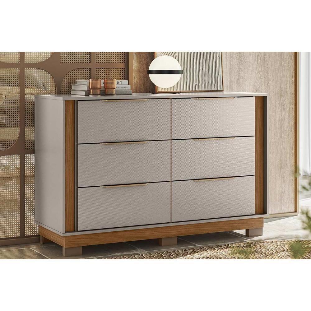 Cômoda De Quarto Giardino C- 6 Gavetas E Pés Nogueira Touch-nude Prime - Demóbile - 1