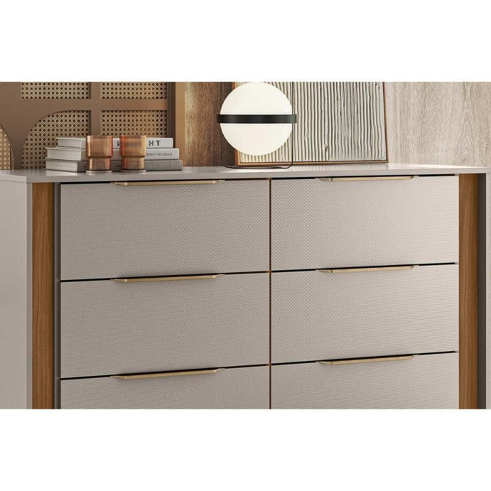 Cômoda De Quarto Giardino C- 6 Gavetas E Pés Nogueira Touch-nude Prime - Demóbile - 6