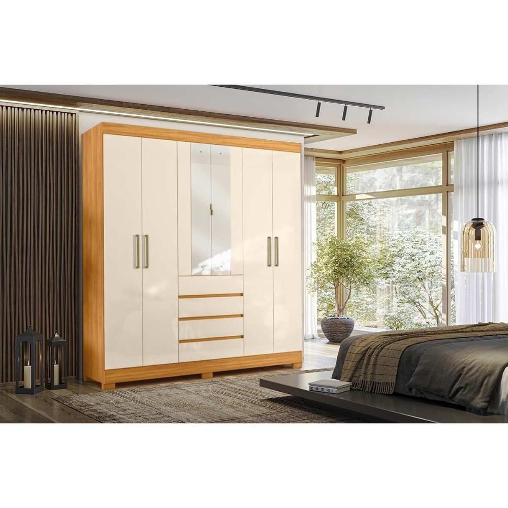 Guarda Roupa Casal 6 Portas (2 C- Espelho) E 4 Gavetas ópera Cinamon-off White - Demóbile - 1