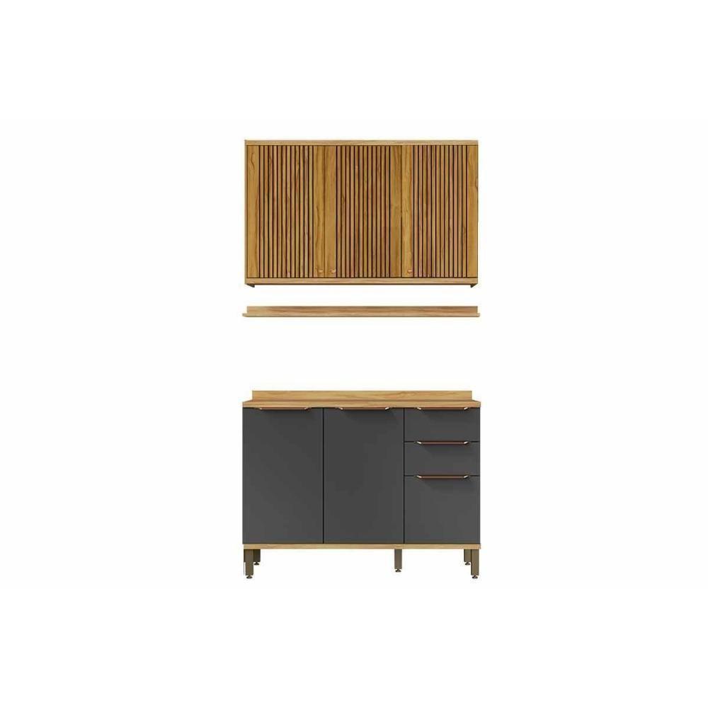 Cozinha Modulada Ronipa Sauvignon Sauvignon 3 Peças (1aéreo+1balcão+1complemento) C3p47 Amendoa-grafite - Ronipa - 1