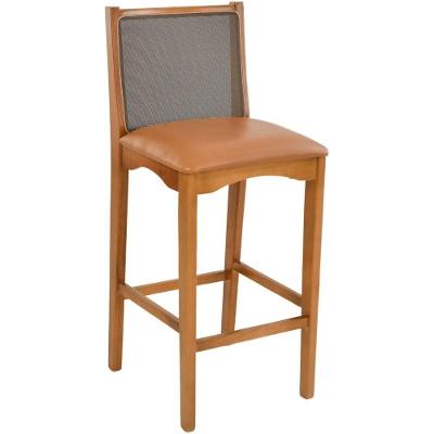 Banqueta Toscana Madeira Maciça Carvalho Tela Marrom Corino Caramelo