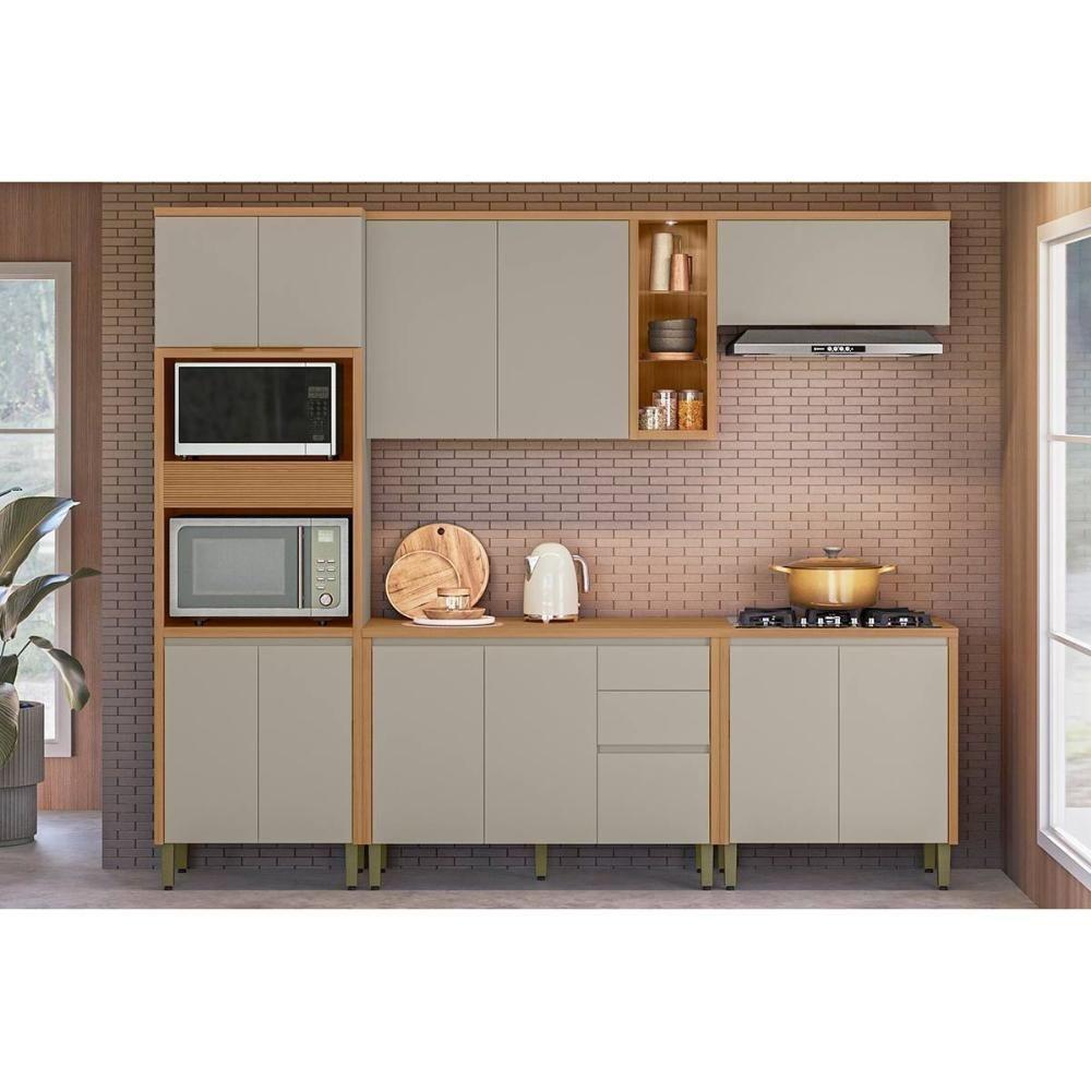 Cozinha Modulada Completa Allure 5 Peças (2aéreos+2balcões+1torrequente) Cp12 Jequitiba-gris Fosco - Linea Brasil - 1