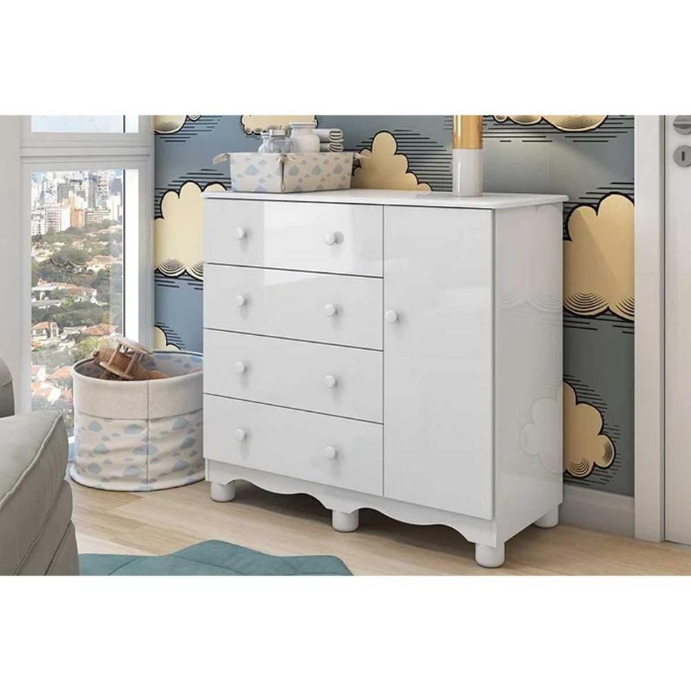 Cômoda Infantil Junior C- 1 Porta E 4 Gavetas Branco - Peroba - 1