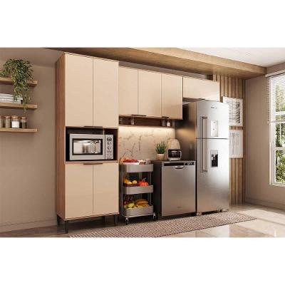 Kit Cozinha Completa Alpha 8 Portas MDF 120cm Off White com Armários Aéreos