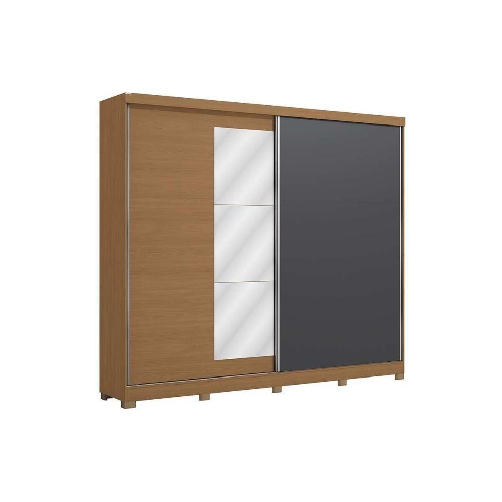 Guarda Roupa Casal 2 Portas De Correr (1 C- Espelho) E 4 Gavetas C- Pés Cb01t583 Canela-grafite - Kappesberg - 3