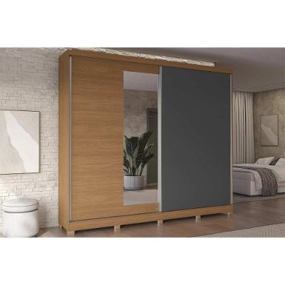 Guarda Roupa Casal 2 Portas De Correr (1 C- Espelho) E 4 Gavetas C- Pés Cb01t583 Canela-grafite - Kappesberg