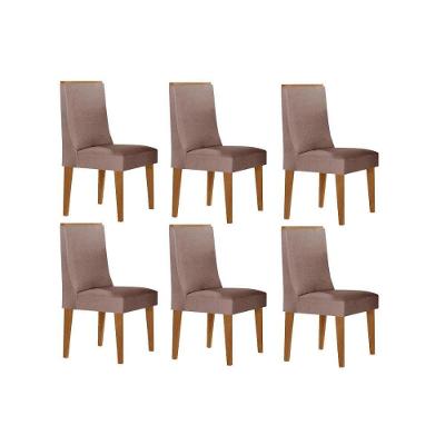 Cadeira Sala De Jantar Dakota Kit 6 Un Naturale-linho Capuccino - Rufato