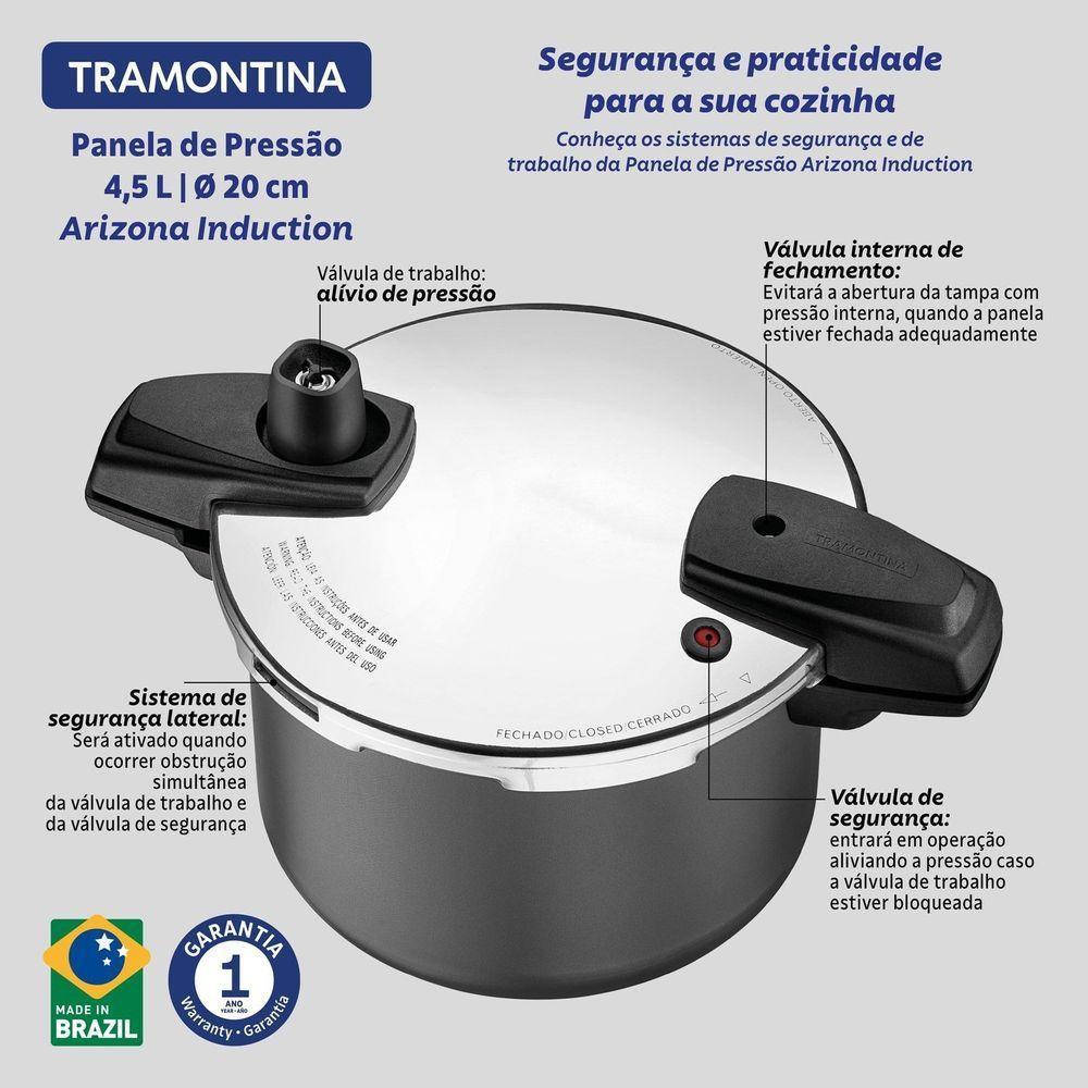 Panela De Pressão Tramontina Arizona Induction Antiaderente Starflon Max Titânio 20 Cm 4,5 L Tramontina - 9