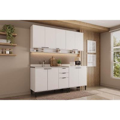 Kit Cozinha Completa Alpha 10 Portas 2 Gavetas MDF 200cm Branco para Ambiente Planejado