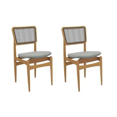 Cadeira Sala De Jantar Stela 1cmm013ca Premium Madeira Maciça Kit 2 Un Carvalho-linho Cinza-tela Grafite - Kappesberg