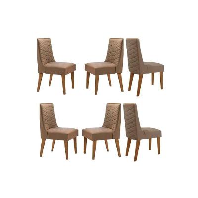 Cadeira Sala De Jantar Dafne Kit 6 Un Naturalle-suede Capuccino - Rufato