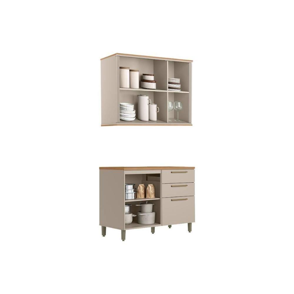 Kit De Cozinha Completa 2 Peças Atena (1balcão+1aéreo) Cp24 Jequitiba-off White Fosco - Linea Brasil - 3