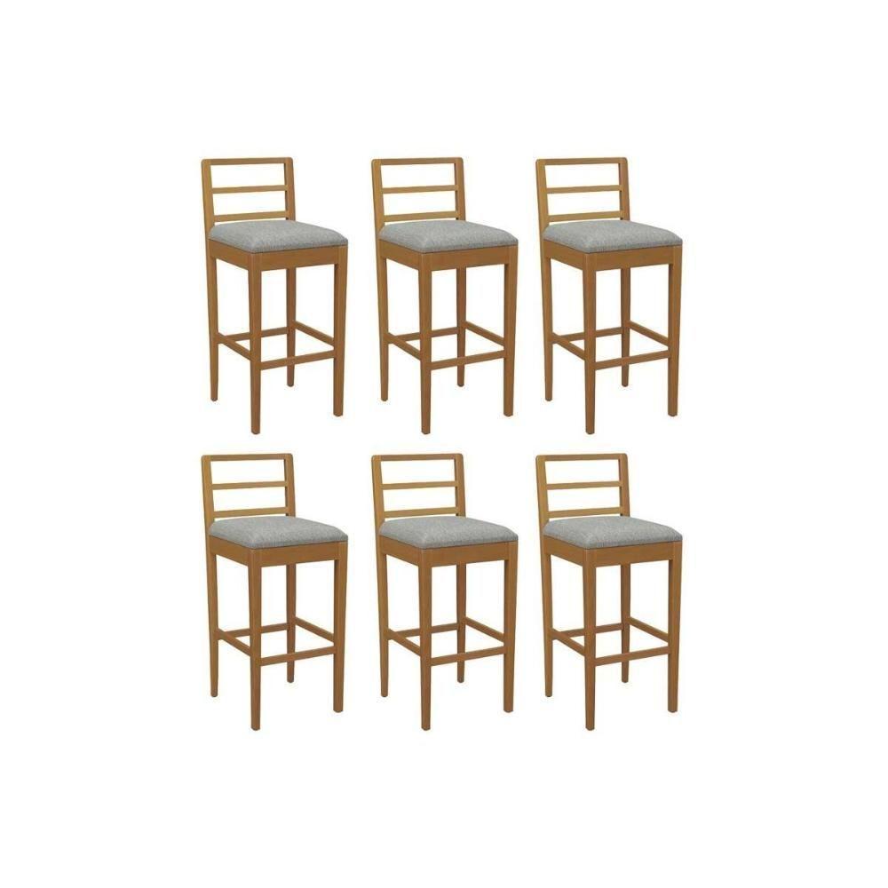 Banqueta Sala De Jantar Sofia 1bmm006ca Premium Madeira Maciça Kit 6 Un Carvalho-linho Cinza - Kappesberg - 1