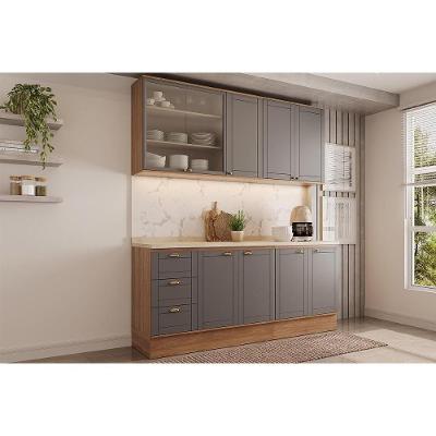 Cozinha Completa Bella Kit 7 Portas 3 Gavetas MDF 120cm Cinza Nogal