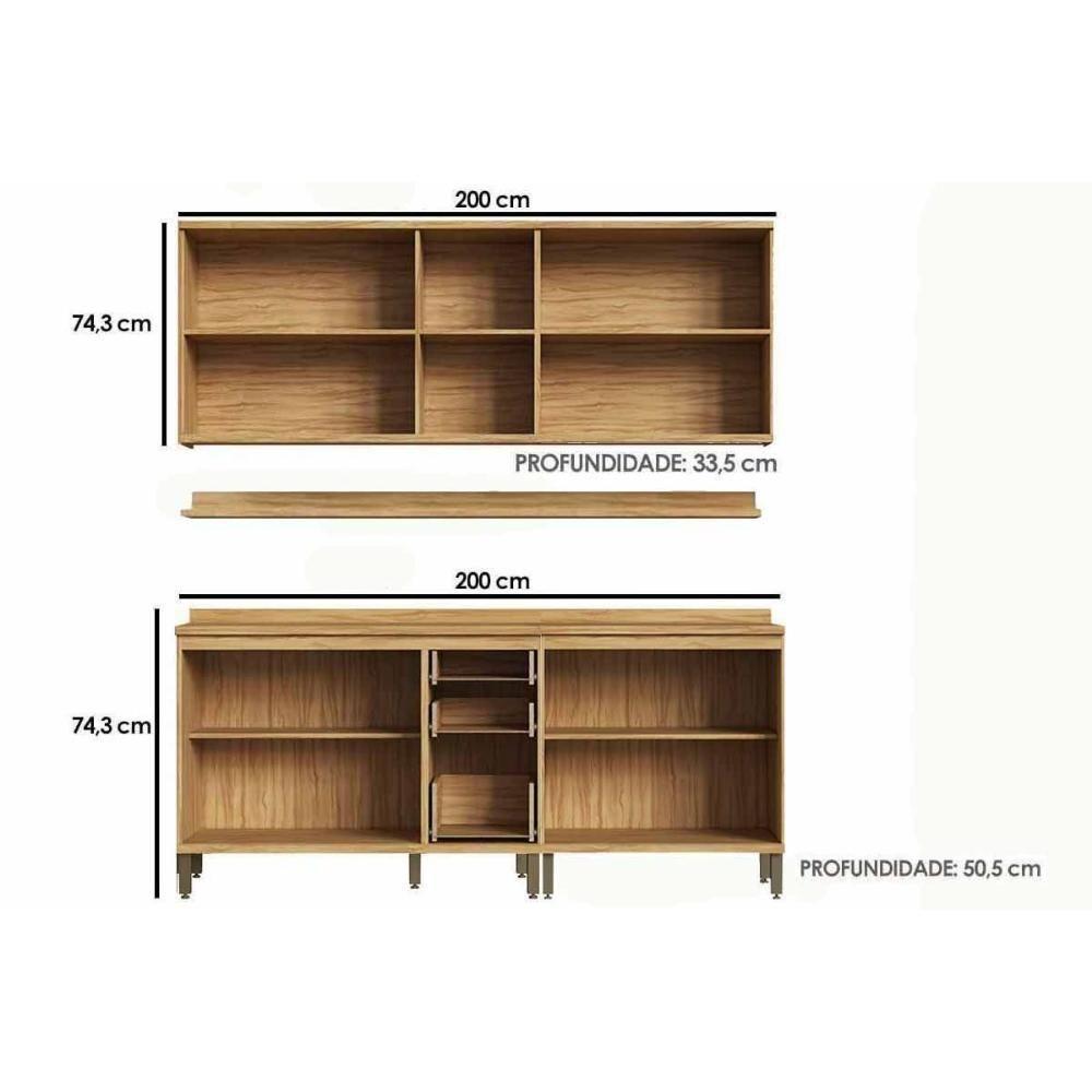 Cozinha Modulada Ronipa Sauvignon Sauvignon 6 Peças (2aéreos+2balcões+2complementos) C6p125 Amendoa-grafite - Ronipa - 2