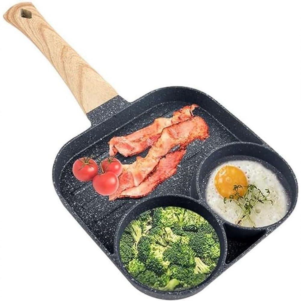 Frigideira 3 Em 1 De Ferro Fundido 33cm C- Cabo De Madeira Ideal P- Ovos E Hambúrgueres - 1