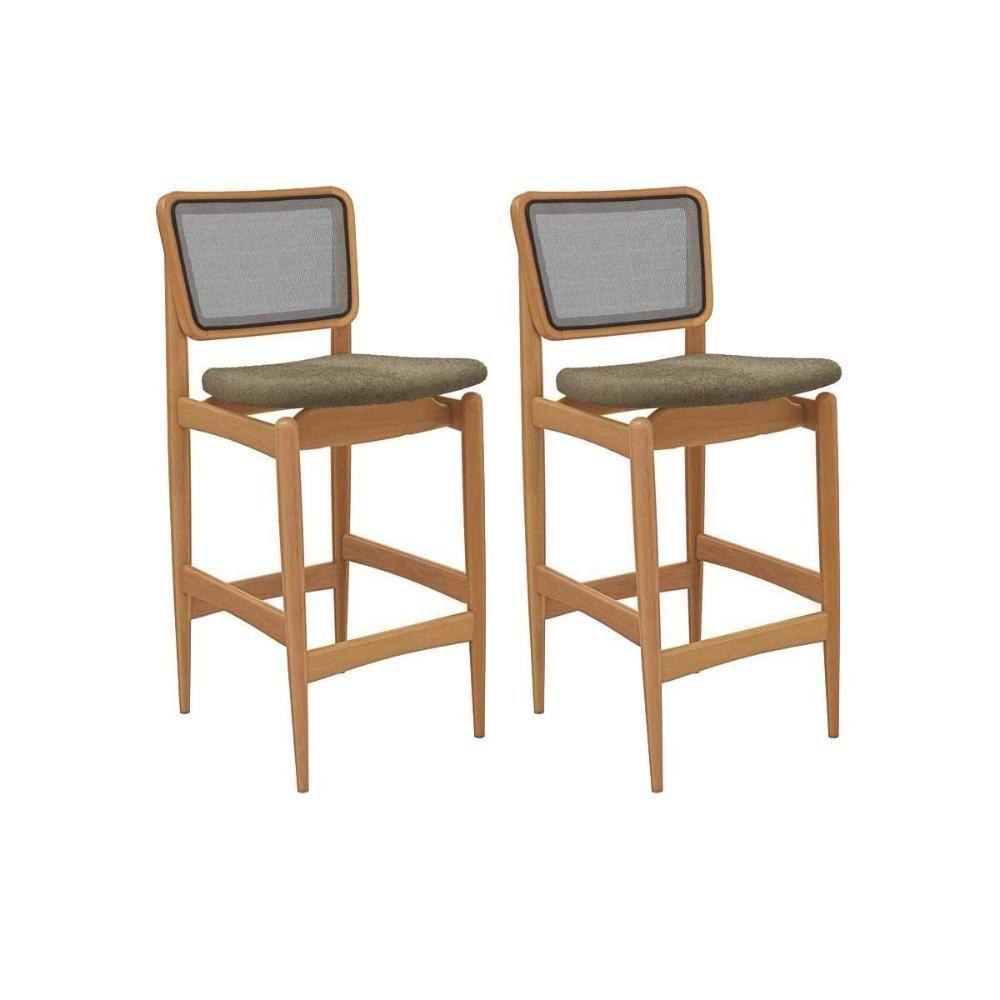 Banqueta Sala De Jantar Liz 1bmm009ca Premium Madeira Maciça Kit 2 Un Carvalho-boucle Bege Fendi-tela Bege - Kappesberg - 1