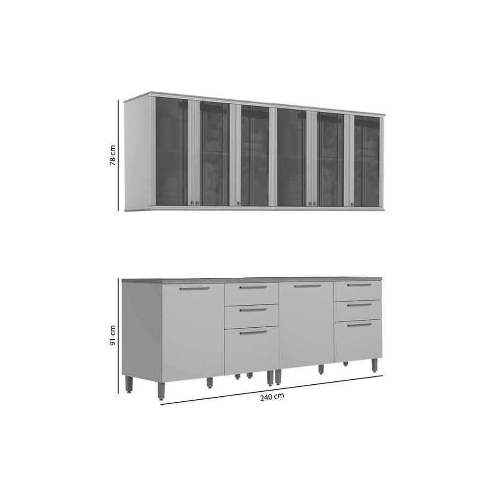 Cozinha Modulada Completa Atena 4 Peças (2balcões+2aéreos) Cp25 Jequitiba-off White Fosco - Linea Brasil - 4
