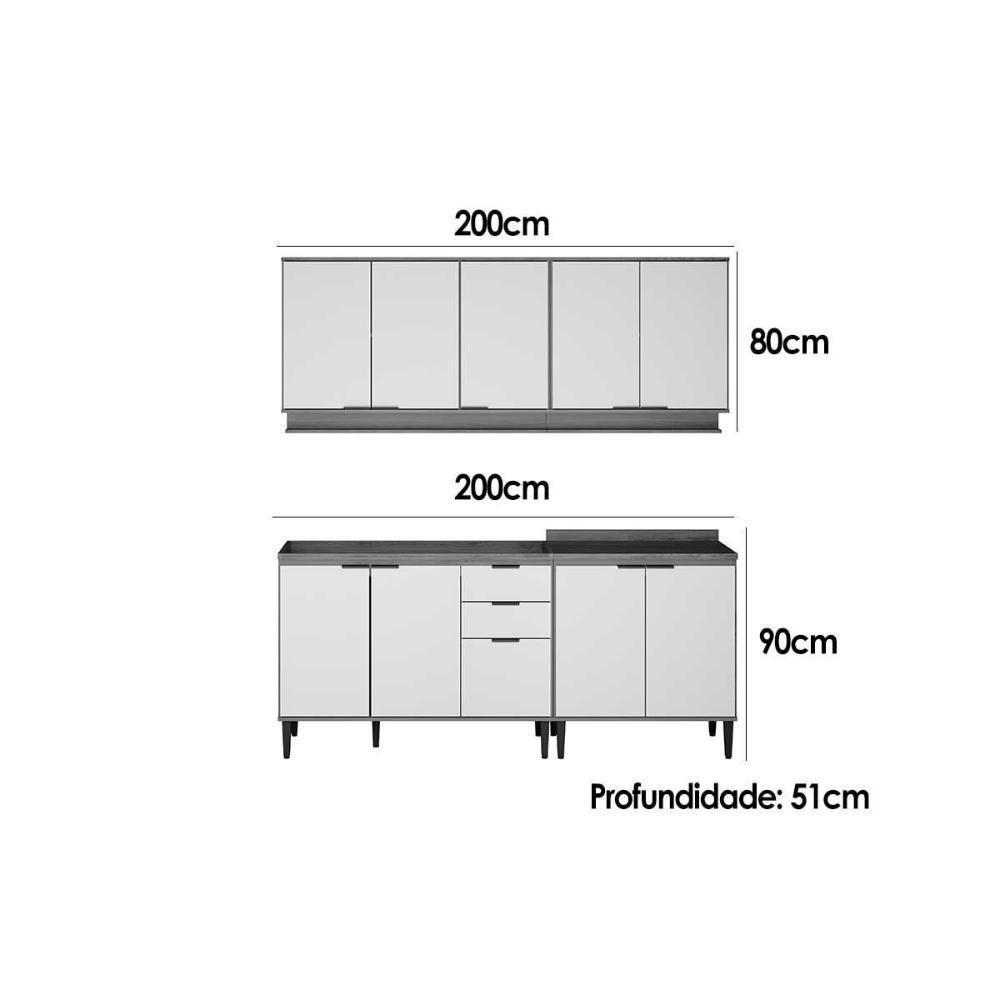 Kit De Cozinha Completa 4 Peças Alpha (2aéreos+2balcões) C4p175 Freijo-off White - Carraro - 2