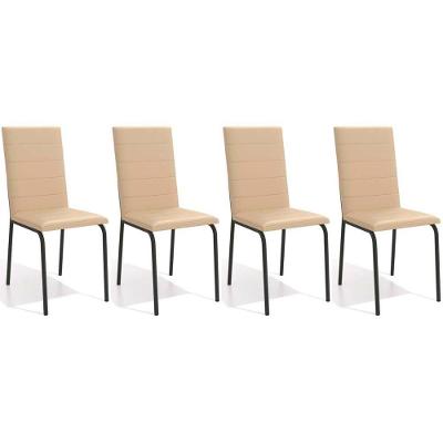 Cadeira De Cozinha Amsterdã C091prf Aço Kit 4 Un Preto-corano Bege - Kappesberg
